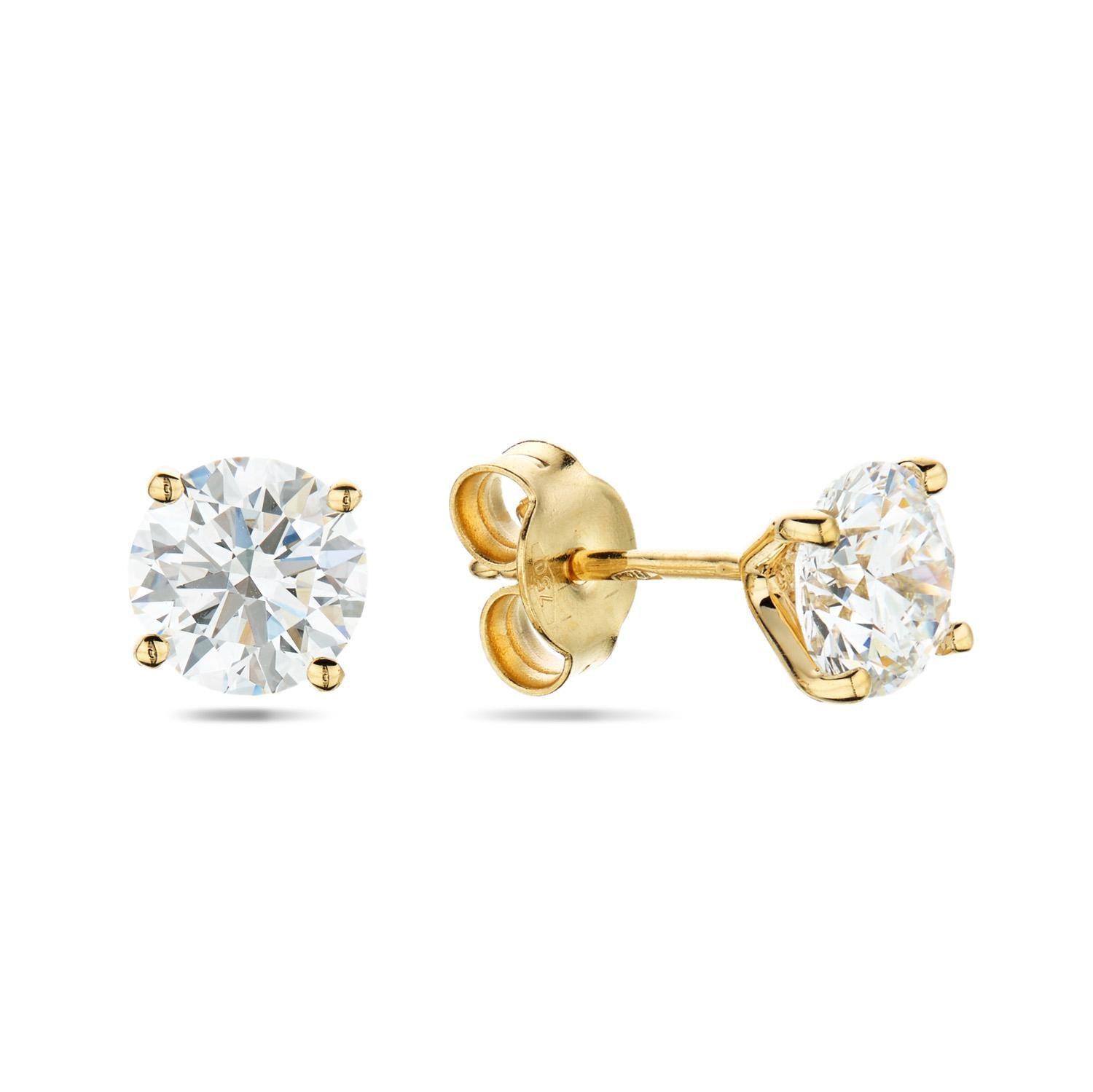 Yellow Gold Diamond Stud 2 carat Earrings